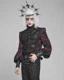 Devil Fashion Mens Dark Gothic Aristocrat Studded Jacquard Dress Shirt - Red & Black