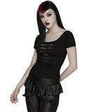 Punk Rave Womens Gothic Studded & Slashed Mesh Inset Tee