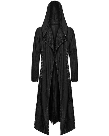 Punk Rave Mens Apocalyptic Gothic Broken Knit Hooded Piercing Cloak Jacket