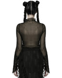 Punk Rave Womens Gothic Sheer Mesh Lace Applique Top