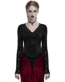 Punk Rave Womens Elegant Floral Lace V-Neck Top - Black