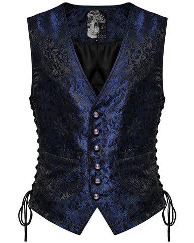 Punk Rave Mens Gothic Aristocrat Formal Jacquard Waistcoat Vest - Blue