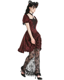 Dark In Love DarkRose Gothic Courtesan Jacquard Lace Train Dress - Red & Black