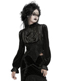 Punk Rave Womens Victorian Gothic Velvet Blouse Top With Lace Contrast