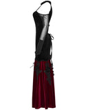 Punk Rave Womens Dark Regency Gothic Velvet & Mesh Evening Dress - Black & Red