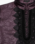Punk Rave Mens Gothic Embossed Print Lace-Up Pirate Shirt - Red