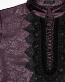 Punk Rave Mens Gothic Embossed Print Lace-Up Pirate Shirt - Red