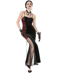 Dark In Love Womens Long Gothic Velvet & Mesh Mermaid Dress - Black & Red