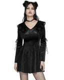 Punk Rave Womens Gothic Velvet Mini Dress With Oversize Embellished Collar - Black