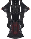 Eva Lady Dark Devore Baroque Gothic Velvet Chained Mermaid Skirt - Black & Red