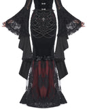 Eva Lady Dark Devore Baroque Gothic Velvet Chained Mermaid Skirt - Black & Red