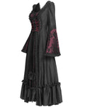 Eva Lady Womens Long Regency Gothic Jacquard & Lace Gown Dress - Black & Red
