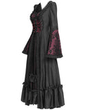 Eva Lady Womens Long Regency Gothic Jacquard & Lace Gown Dress - Black & Red