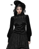 Dark In Love Womens Gothic Baroque Jacquard Velvet Lace Applique Blouse Top