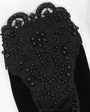 Devil Fashion Womens Long Gothic Velvet & Lace Rose Embellished Opera Gloves