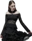 Punk Rave Womens Gothic Lace Applique Off Shoulder Top