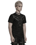 Punk Rave Mens Apocalyptic Gothic Shredded Fishnet Inset T Shirt Top