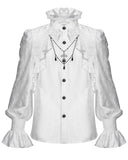 Devil Fashion Mens Gothic Vampire Beaded Crucifix Jacquard Dress Shirt - White