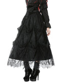 Dark In Love Womens Long Gothic Corset-Waist Velvet & Lace Applique Maxi Skirt