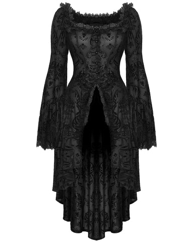 Dark In Love Elegant Gothic Vampire Flocked Velvet Damask Tail Coat Jacket