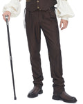 Devil Fashion Mens Tennyson Striped Steampunk Lacing Dress Pants - Brown