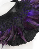 Devil Fashion Womens Dark Gothic Feathered Rose Fascinator Headpiece - Black & Purple