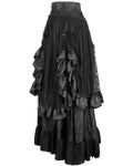 Devil Fashion Womens Long Gothic Jacquard & Lace Bustle Maxi Skirt - Black