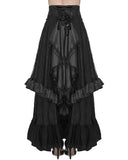 Devil Fashion Womens Long Gothic Jacquard & Lace Bustle Maxi Skirt - Black