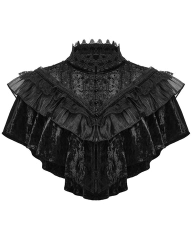Punk Rave Daily Life Womens Long Gothic Crushed Velvet & Lace Bolero Cape - Black