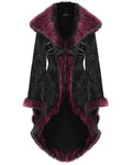 Eva Lady Womens Baroque Gothic Damask Winter Coat With Faux Faur Trims - Black & Red
