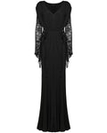 Punk Rave Womens Long Gothic Lace Sleeves Ruched Maxi Dress