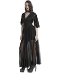 Punk Rave Daily Life Long Gothic Rose Lace & Pleated Mesh Lace Up Maxi Dress
