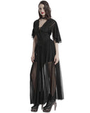 Punk Rave Daily Life Long Gothic Rose Lace & Pleated Mesh Lace Up Maxi Dress