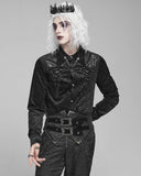Devil Fashion Mens Baroque Gothic Flocked Velvet & Faux Leather Dress Shirt