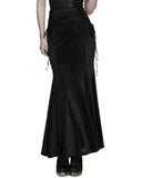 Punk Rave Womens Long Gothic Velvet & Lace Applique Maxi Skirt