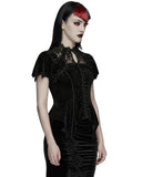 Punk Rave Womens Gorgeous Gothic Embossed Rose Velvet & Lace Blouse Top