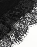 Eva Lady Baroque Gothic Velvet Feathered Rose Embellished Blouse Top - Black