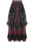 Devil Fashion Womens Long Gothic Jacquard & Lace Bustle Maxi Skirt - Red & Black