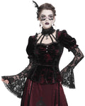 Eva Lady Womens Elegant Victorian Gothic Ruched Velvet & Lace Blouse Top