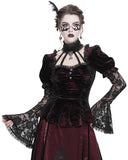 Eva Lady Womens Elegant Victorian Gothic Ruched Velvet & Lace Blouse Top