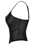 Punk Rave Daily Life Womens Cyberpunk Faux Leather & Mesh Skull Camisole Vest Top