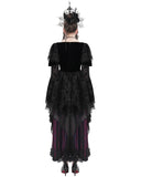 Eva Lady Womens Long Dark Gothic Velvet Lace Up Ball Gown Maxi Dress - Red & Black