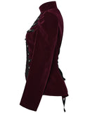 Punk Rave Womens Gothic Velvet Cutaway Military Riding Jacket - Red