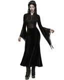 Punk Rave Womens Long Gothic Velvet & Lace Beaded & Embroidered Maxi Dress
