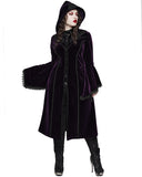 Punk Rave Womens Gorgeous Gothic Lace Applique Hooded Coat - Extended Size Range - Purple Velvet