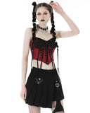 Dark In Love Womens Gothic Vampire Punk Corset Cami Top Red Jacquard Black Lace