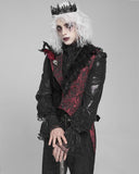 Devil Fashion Mens Gothic Aristocrat Jacquard & Velvet Asymmetric Feathered Waistcoat Vest - Black & Red