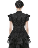 Dark In Love Womens Gothic Jacquard & Lace Keyhole Blouse Top