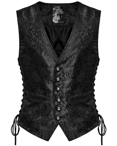 Punk Rave Mens Gothic Aristocrat Formal Jacquard Waistcoat Vest - Black