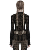 Punk Rave Womens Gothic Flocked Mesh Crucifix Top